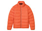 Eine orangefarbene Steppjacke mit Reißverschluss.