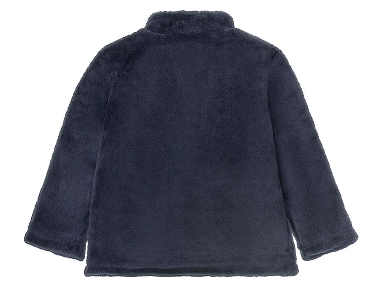 Ein dunkelblauer Fleece-Pullover mit langen Ärmeln.