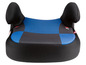 Ein blauer und schwarzer Autositz mit Kopfstützen.