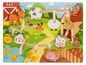 Ein Bauernhof-Puzzle aus Holz mit einem Pferd, einer Kuh, einem Schwein und einer Ente.