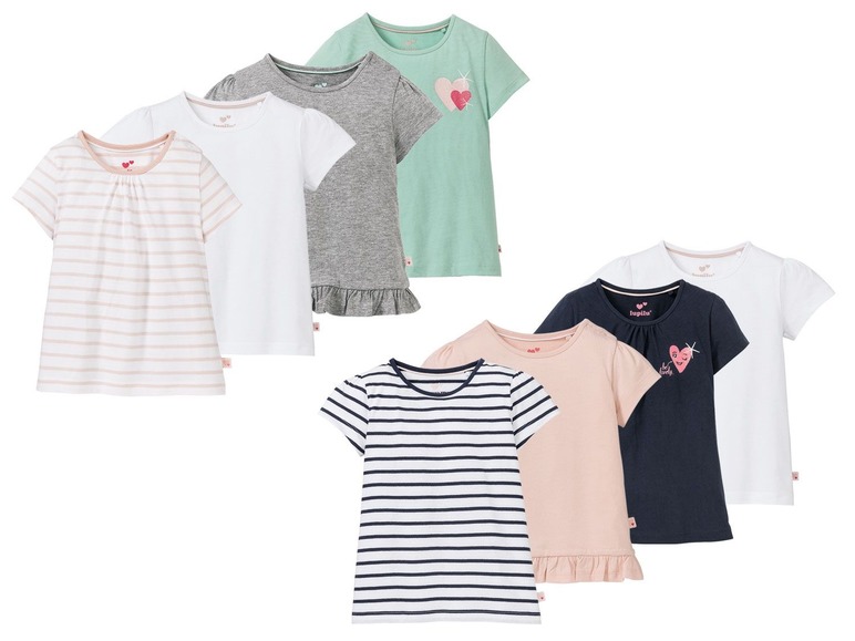 Gehe zu Vollbildansicht: LUPILU® T-Shirts Mädchen, 4 Stück, hoher Bio-Baumwollanteil, mit Schulterknöpfung - Bild 1