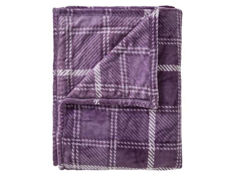 Eine lilafarbene Decke mit Karomuster.