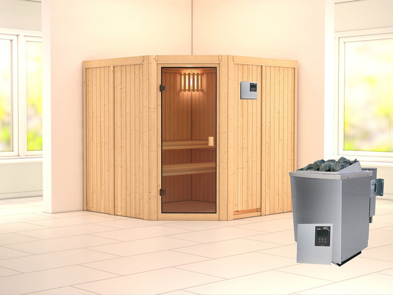 Gehe zu Vollbildansicht: Karibu 68-mm-Systemsauna-Set Vasa Eckeinstieg - Bild 35