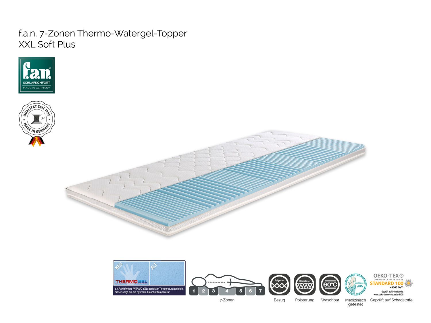 Thumbnail - f.a.n. 7-Zonen THERMO-Watergel Topper XXL Soft Plus (80 X 200 CM)