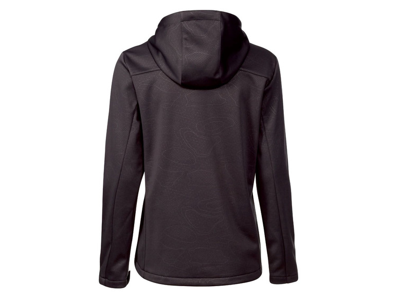 Eine schwarze Softshelljacke mit Kapuze.