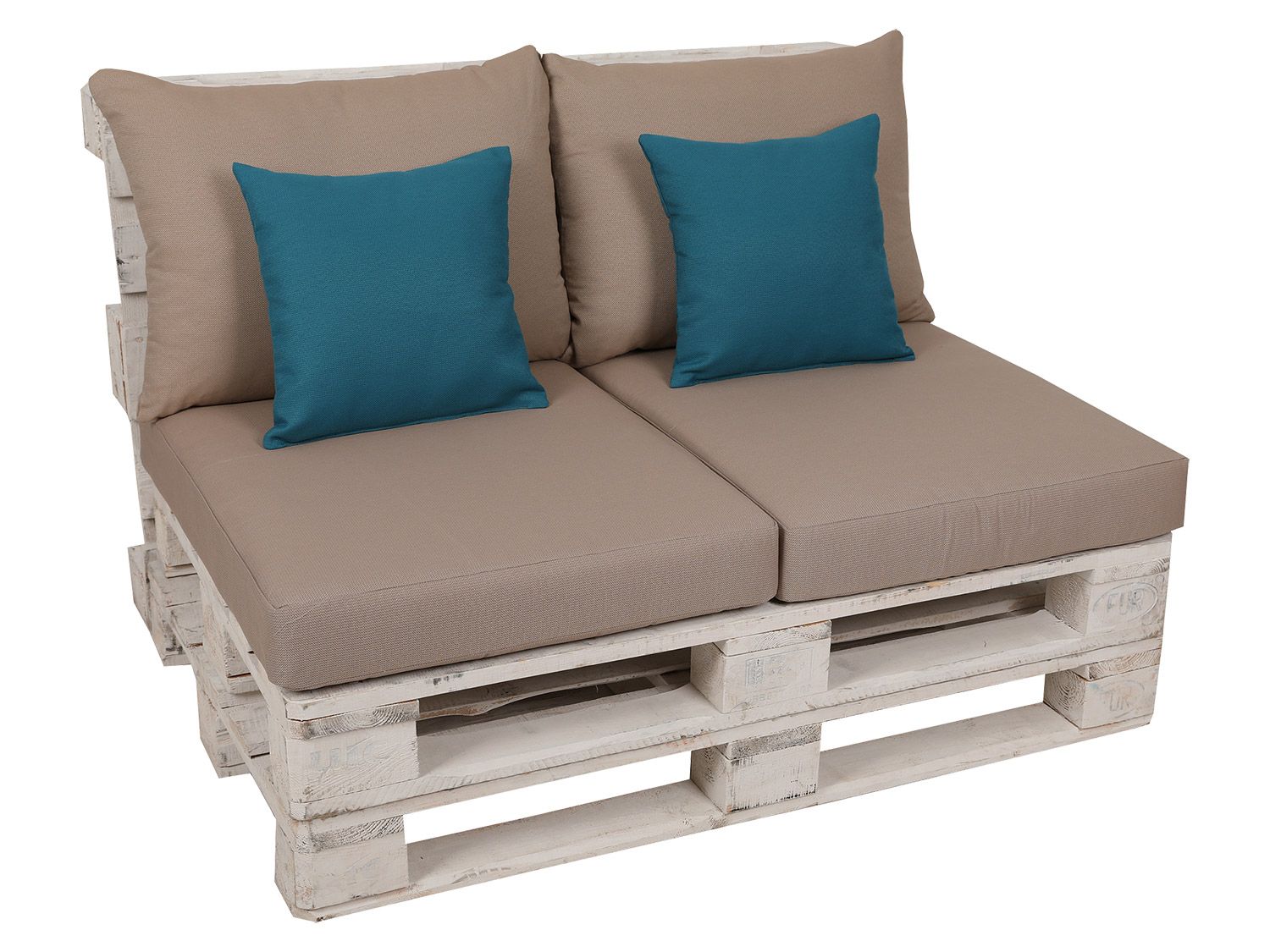 GO-DE Textil Loungemöbel Paletten-Kissen Lounge Kissen 2-teilig wasserabweisend (beige/petrol) | 4014082058121X