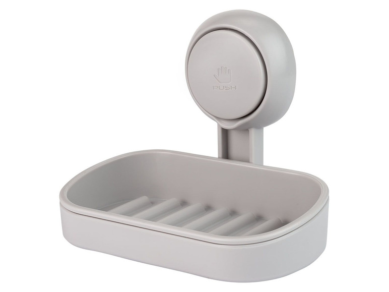 Graue Seifenablage mit Saugnapf für die Wand.