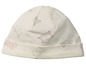 Eine weiße Baby Mütze mit Elefanten-Motiv.