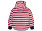 Rosa Kinderjacke mit Streifen und Kapuze.