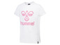 Weißes T-Shirt mit rosafarbenem Hummel-Logo.