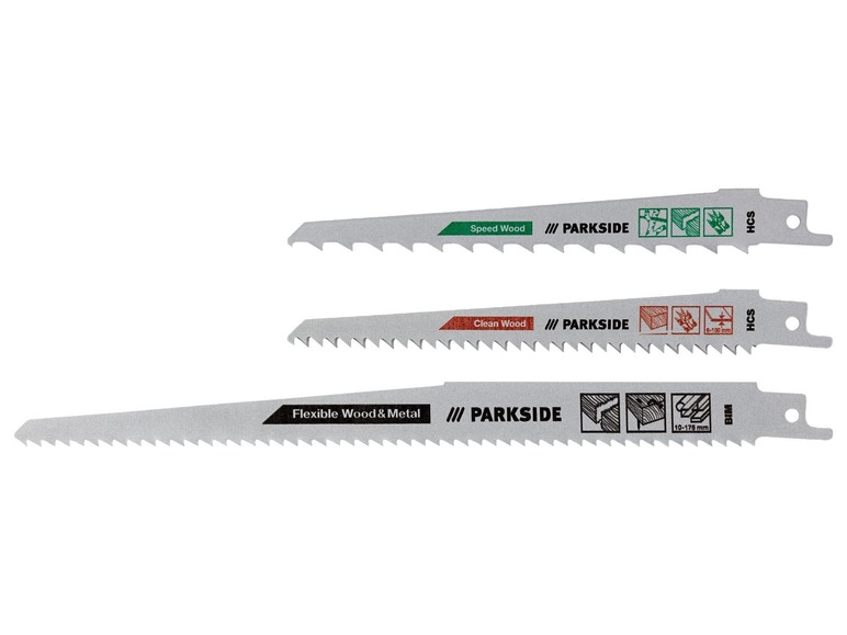 Drei Sägeblätter von Parkside für Holz und Metall.