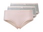 Drei Paar Damen-Slips mit Spitze, rosa und grau.