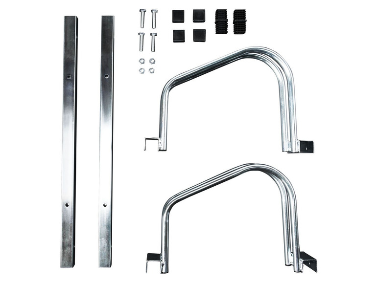 Montageteile für einen Zaun mit geraden und gebogenen Abschnitten.