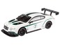 Ein weißes Bentley-Rennwagenmodell mit grünen Akzenten und einem Spoiler.