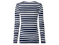 Langärmliges T-Shirt mit blauen und weißen Streifen.
