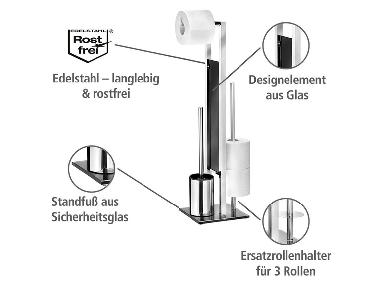 Gehe zu Vollbildansicht: Wenko Stand-WC-Garnitur »Rivalta«, mit integriertem Ersatzrollenhalter, Glasplatte - Bild 12