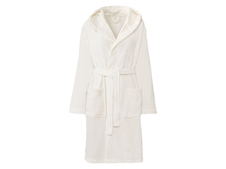 Ein weißer Bademantel mit Kapuze