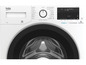 Eine weiße Beko Waschmaschine mit digitalem Display und SteamCure Technologie.