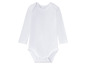 Weißer Babybody mit langen Ärmeln.