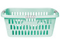 Ein hellgrüner Wäschekorb mit Griffen.