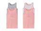 Drei Mädchen-Tanktops mit einem Schwanen-Druck, darunter eines mit Streifen.