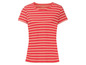 Ein rot-weiß gestreiftes T-Shirt mit kurzen Ärmeln.