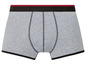 Graue Boxershorts mit einem schwarzen und roten Band.