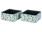 Zwei Aufbewahrungsboxen mit grünem Blättermuster.