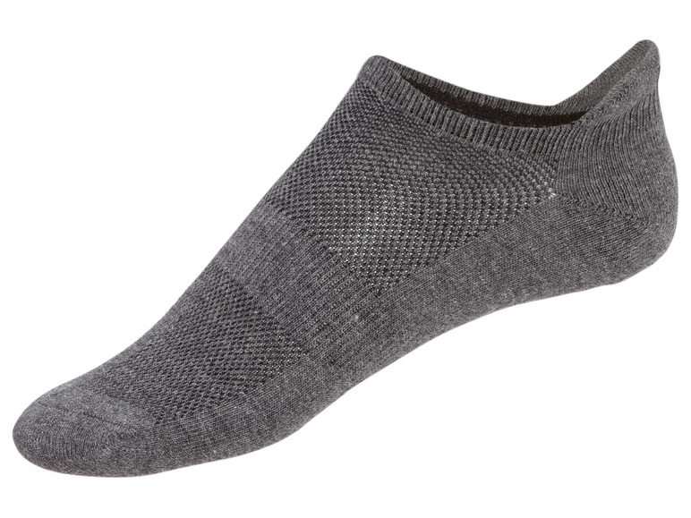 Ein Paar graue Socken ohne Ferse.