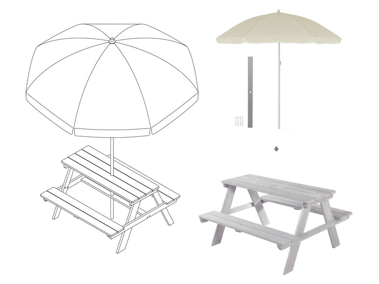 Gehe zu Vollbildansicht: roba Kindersitzgarnitur + Schirm »Picknick for 4«, aus Holz - Bild 2