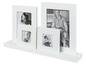 Weißer Bilderrahmen mit vier Fächern für Familienfotos.