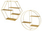 Zwei goldene Wandregale, eines in sechseckiger Form und eines in runder Form.