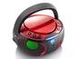 Ein roter tragbarer CD-Player von Lenco mit Bluetooth und Partylicht.