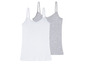 Zwei weiße und graue Tanktops.