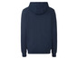 Ein dunkelblauer Hoodie mit Kapuze.