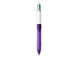 Ein lila Bic Cristal Stift mit vier Farbtinten.