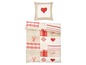 Beige und rotes Bettbezug-Set mit Hirschen, Schneeflocken und Herzen