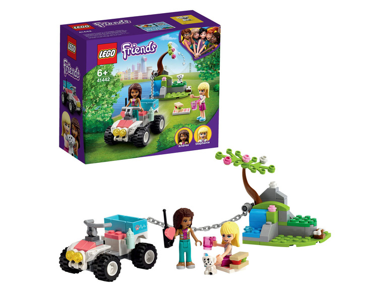 LEGO Friends Set mit einem Quad, einer Minifigur und einem Picknickplatz.