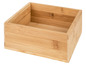 Eine leere, rechteckige Bambusbox.