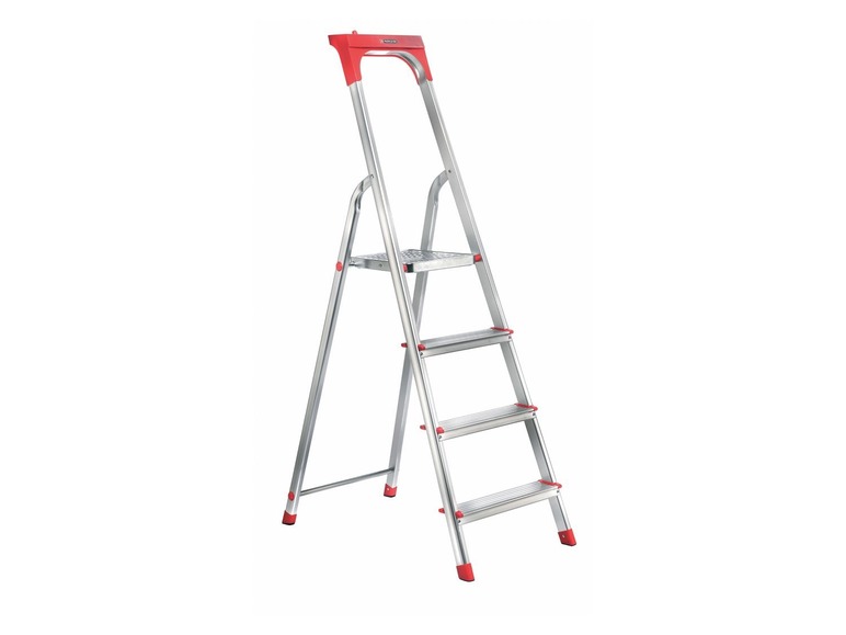 Gehe zu Vollbildansicht: PARKSIDE® Leiter, aus Aluminium, 4 Stufen, mit Antirutsch-Riffelung, große Abstellfläche - Bild 2