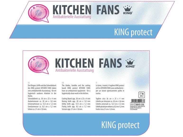 King Protect Kitchen Fans mit antibakteriellen Messern und Schneidebrett.