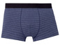 Blaue Boxershorts mit schwarzen Streifen.