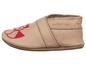 Beige Leder-Babyschuhe mit rotem gestickten Bären.