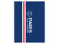 Ein blaues Handtuch mit dem Logo von Paris Saint-Germain.