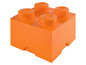 Eine orangefarbene LEGO Aufbewahrungsbox mit vier Noppen.