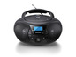 Ein schwarzes Karcher Radio mit Bluetooth und USB-Anschluss.