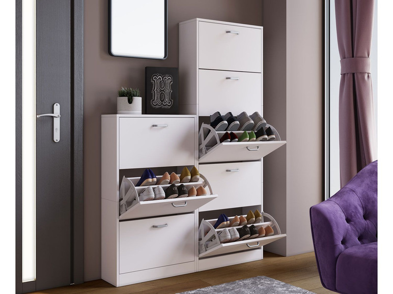 Weißer Schuhschrank mit ausziehbaren Schubladen für Schuhe