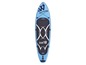 Ein blaues aufblasbares Paddleboard von WattSurf mit schwarzer Oberseite.