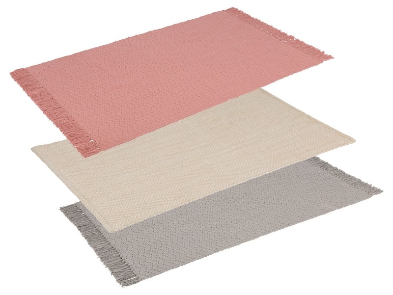 Drei Teppiche mit Fransen in Rosa, Beige und Grau