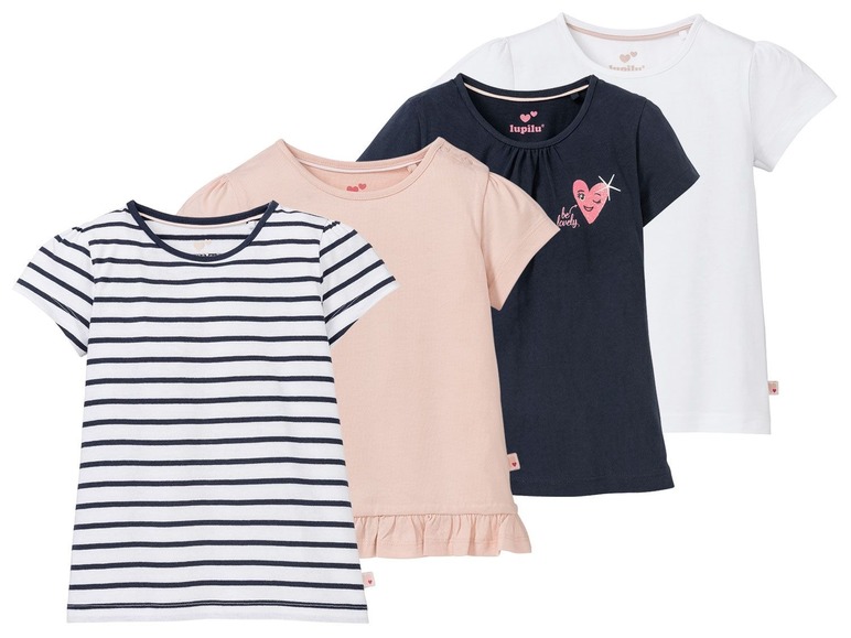 Gehe zu Vollbildansicht: LUPILU® T-Shirts Mädchen, 4 Stück, hoher Bio-Baumwollanteil, mit Schulterknöpfung - Bild 18